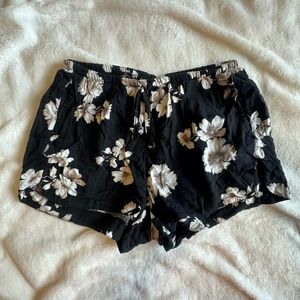 Brandy Melville Eve Black Floral Drawstring Shorts One Size